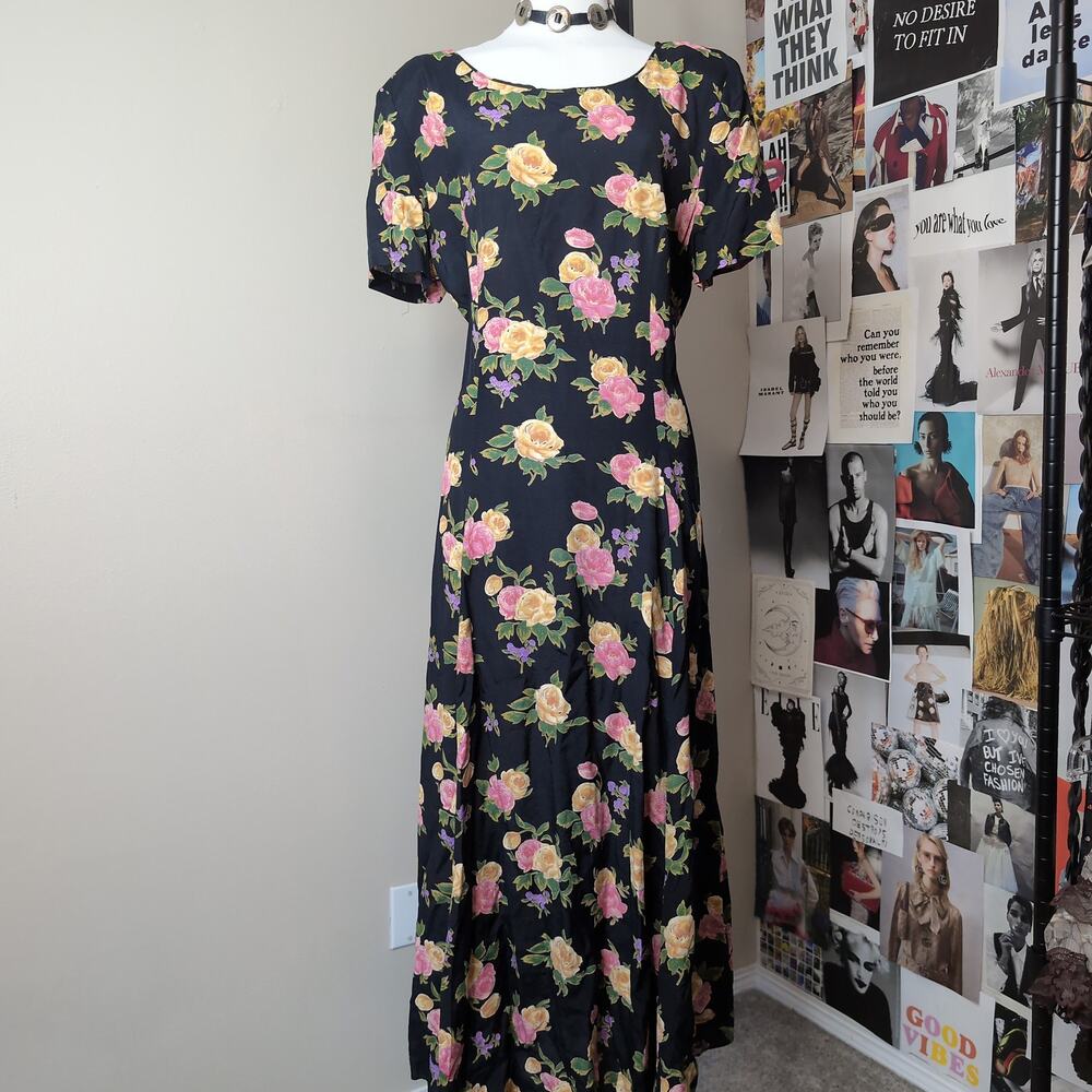 Floral Print Short Sleeve Maxi Vintage Dress